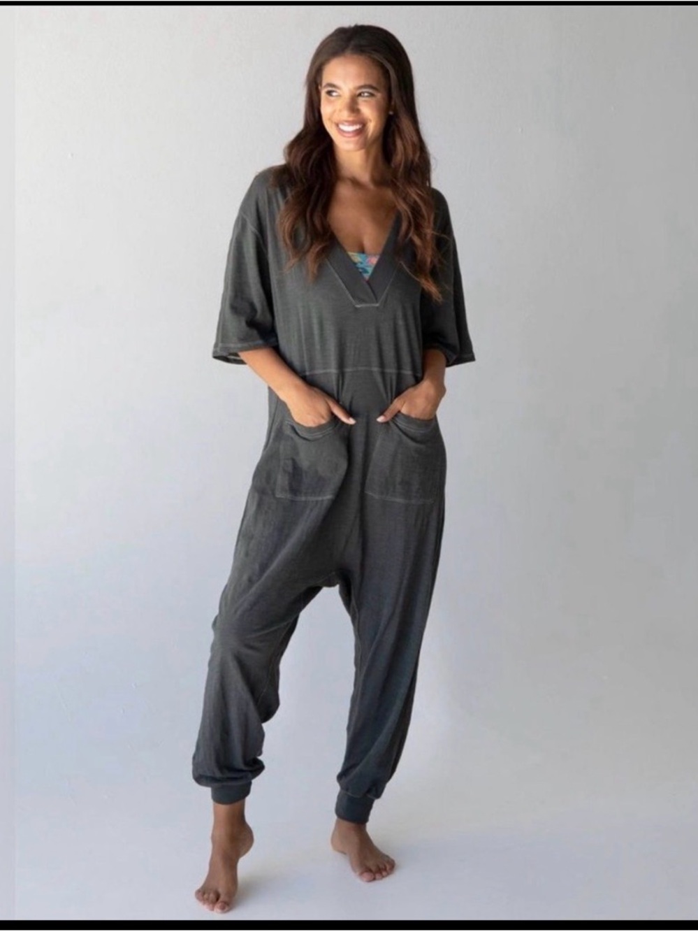 NATURAL LIFE Charcoal Gray V-Neck Jumpsuit